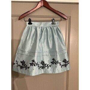 Hartstrings KC Parker Blue Girl's Skirt with Brown Felt Flower Trim Sz 10 NWT